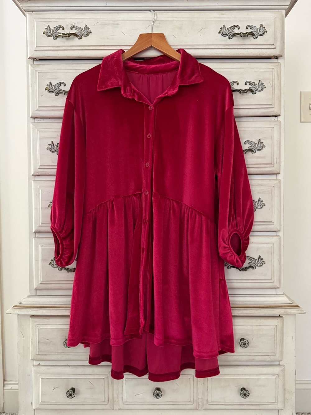 Red Velvet Button Shirt - Picture 2 of 4